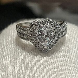 Elegant Silver S925 Moissanite Heart Shaped Diamond Ring